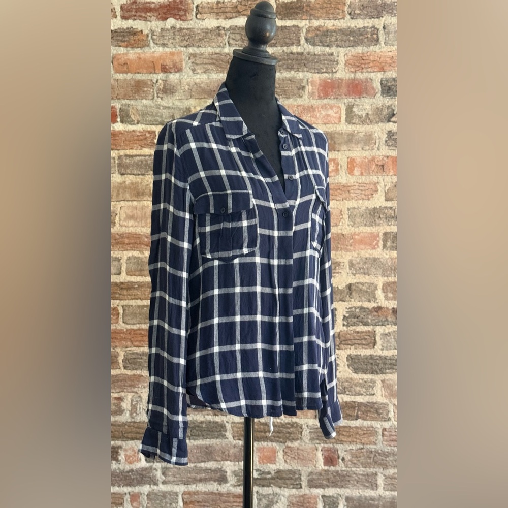 PAIGE Navy and White Plaid Women's Top